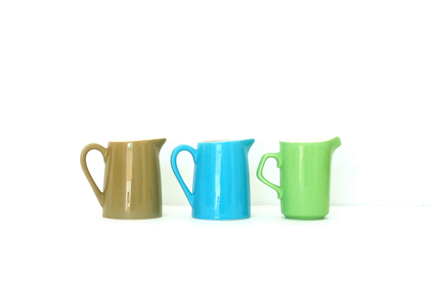 Set of 3 Vintage Pitchers-tan blue green