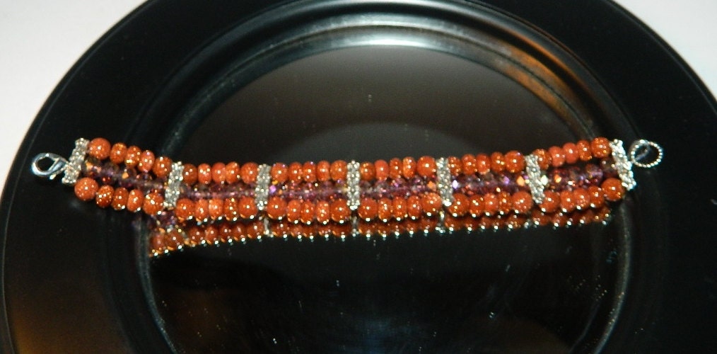 Goldstone layered bracelet with swarovski crystal