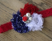 July 4th Headband - 4th of July Headband - Blue Red and White Stars - Baby Girl Headband - Flower HEadband - Patriotic