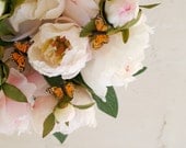 Whimsical Wedding Bouquet, Silk Fower Bridal Bouquet, Peony, Roses in gorgeous shades of Pink, White and Cream, Spring feather Butterfllies