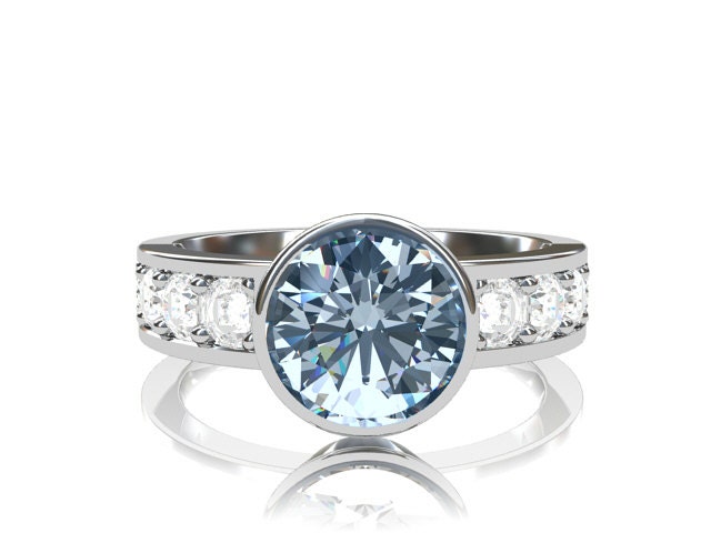 Aquamarine Ring, White Gold, Blue, Sapphire ring, Solitaire, Bezel, Aquamarine engagement, Wedding ring, Unique, Aquamarine