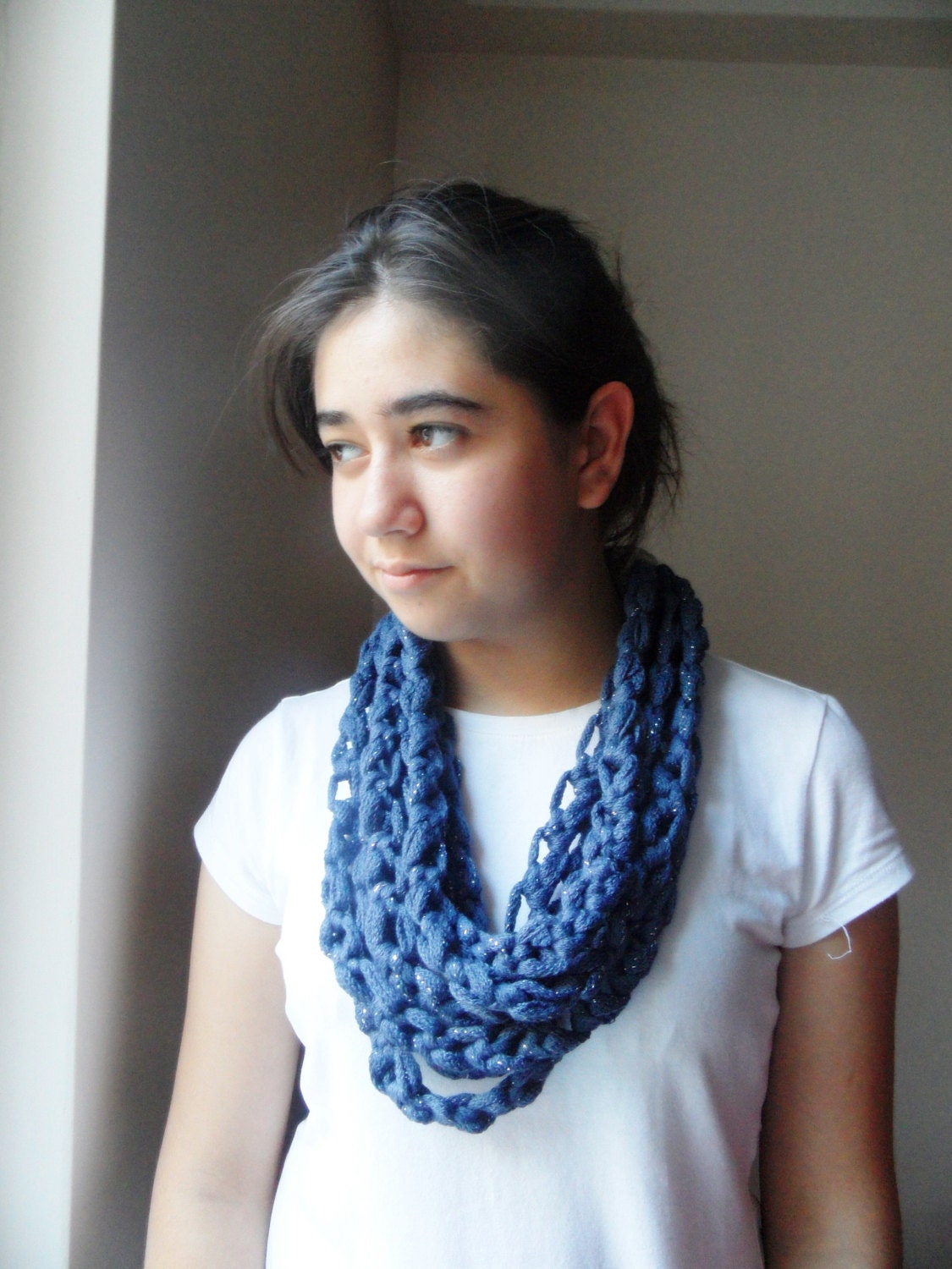 scarf, infinity scarf ,  neck warmers, . 2013 trends blue loop scarf
