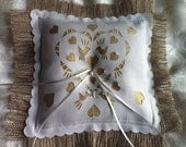 Ring pillow with burlap, dupion silk and freshwater pearls, wedding decor