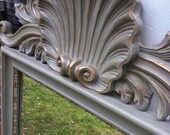 Large Painted Mirror In French Linen Chalk Paint With Carved Shell Motif