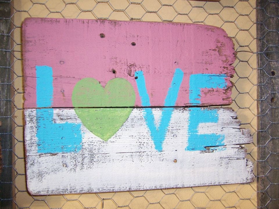 love pallet. rustic wood. each piece is unique. you can customize colors