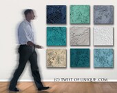 Concrete Abstract Wall art, 12  square Custom abstract painting, Large abstract art, - Emerald, grayed jade, White, ivory, Monaco blue