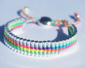 Link Friendship Bracelet. Silver Plated with Neon Macrame and blue trim. (Similar to Links of London Brand) (One Direction)