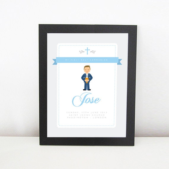 Printable 'Personalized custom illustrated Holy Communion Poster for a Boy'