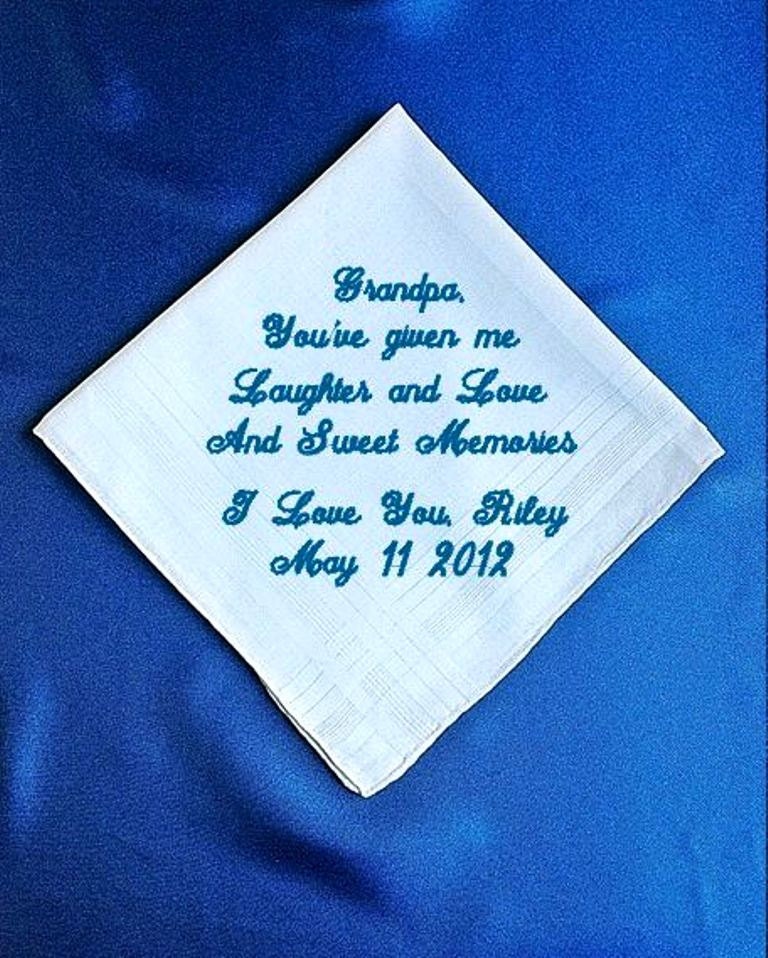 Grandfather of the  Bride  Heirloom Embroidered, Personalized Hanky, Gift, Handkerchief