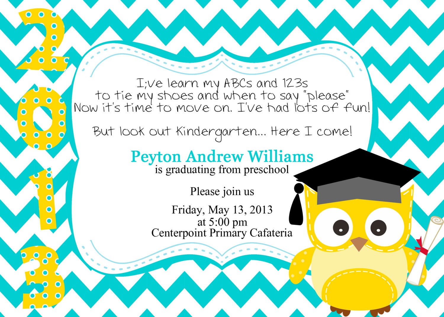 Preschool/Kindergarten Graduation Invitation by partypassiondesign