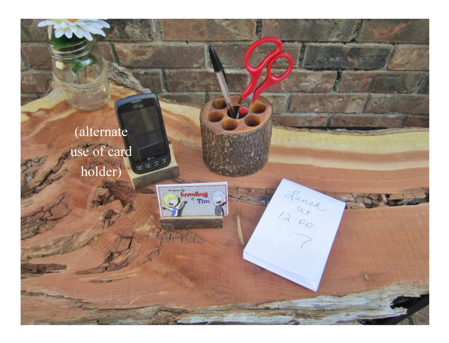 Reclaimed Fallen Bradford Pear Tree Pen Pencil Business card Holder 2 piece desk set
