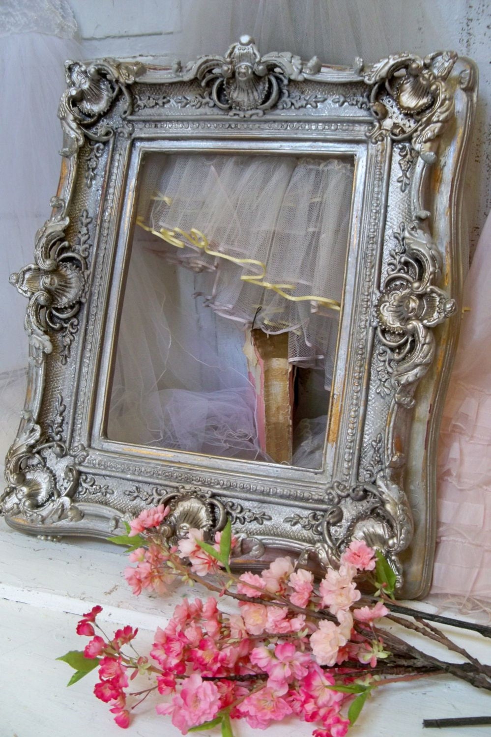 Large ornate frame wooden French farmhouse pewter antique gold wall decor Anita Spero