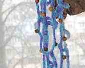 Infinity silk yarn necklace with wooden beads / infinity scarf / crochet yarn jewelry /  Lilac and turquoise color / Boho style