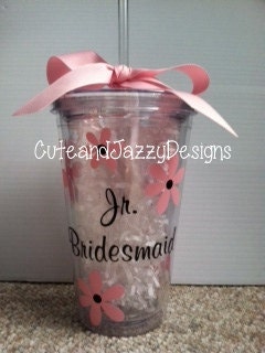 Personalized Jr. Bridesmaid, Flower, 16 oz, Acrylic, BPA Tumbler with Straw