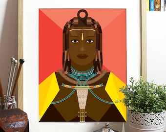 African Beauty Collection Red Poster 11x14 inch African patterns Tribal chevron African woman tribal costume Bright sunny colors of Africa