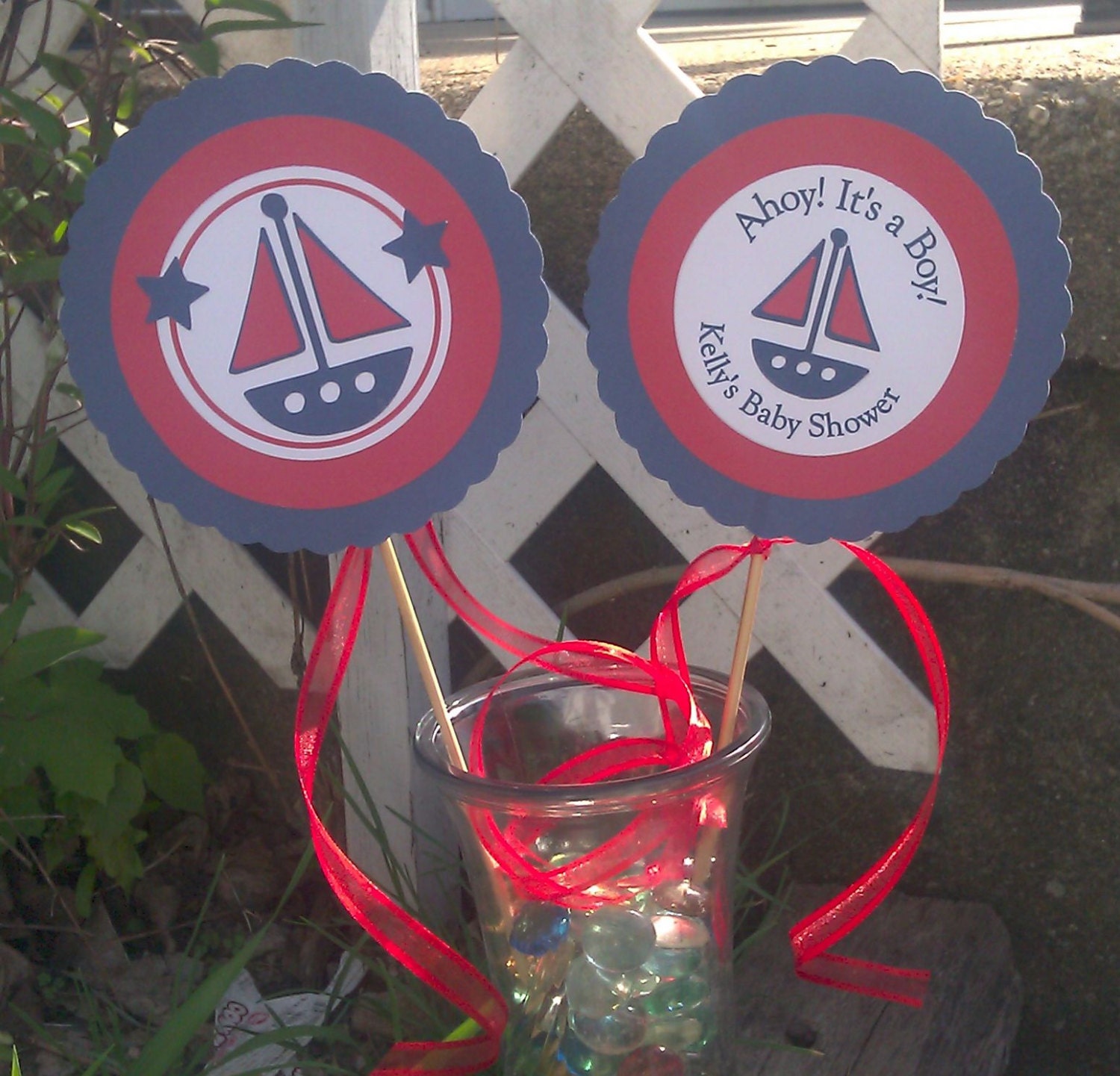 Personalized Nautical Baby Shower or Special Event Centerpiece sticks - with ribbon - choice of design