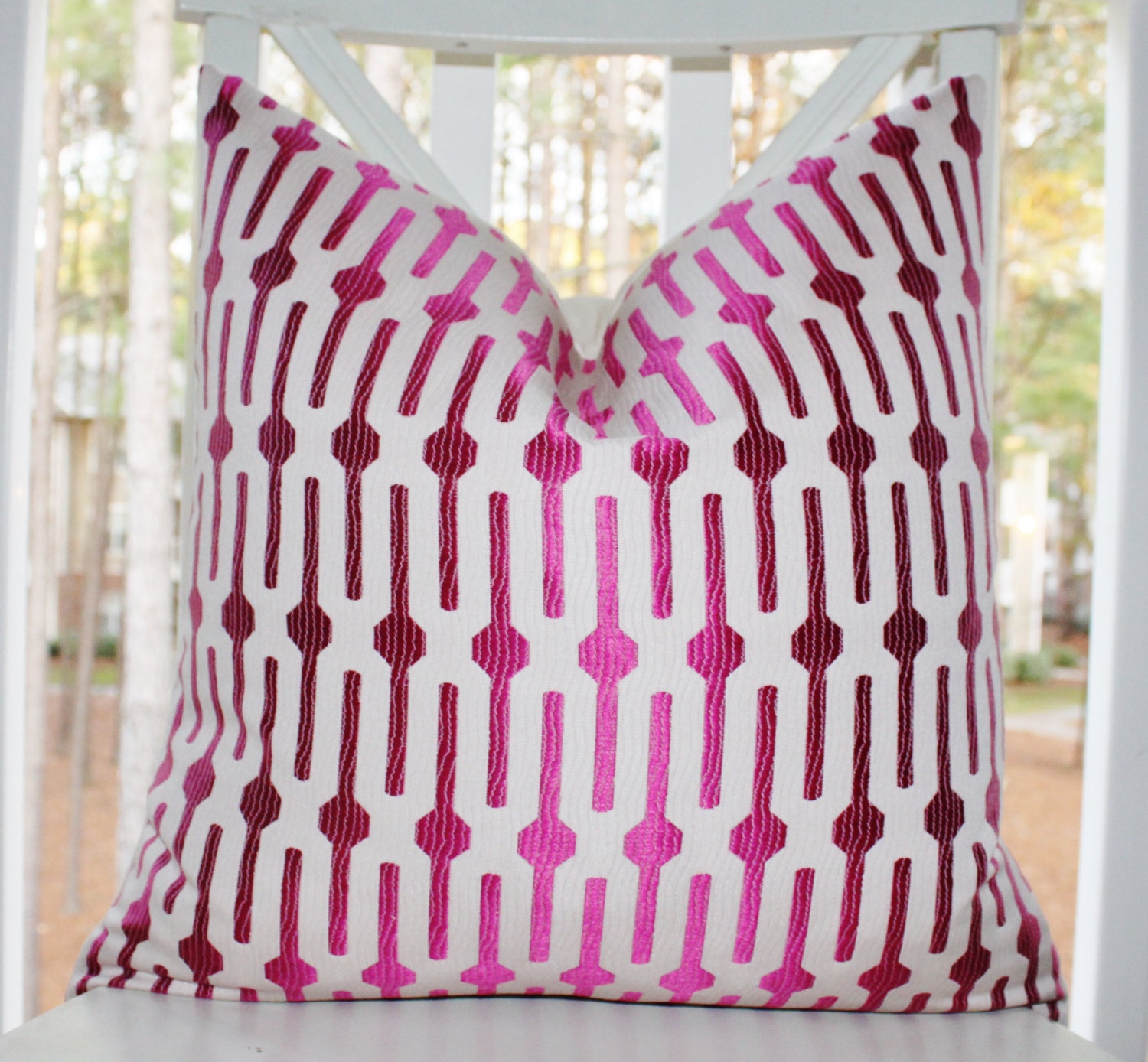 Decorative Pink Pillow - 18 x 18 Modern Geometric Pink Ivory Pillow Cover - Throw Pillow - Designer Pillow - Lollipop Pink - Raspberry Pink