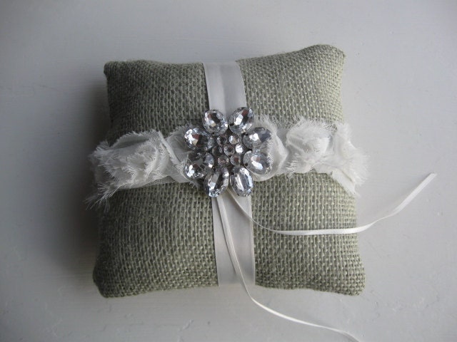 NEW- Sage Green Burlap with Flower Accents and a Brooch