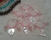 Boxed set of 6 Wine Glass Charms New Baby Girl