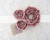 Bridal Accessory. Bridal Gown Sash Belt. Wedding Flower Sash Belt. Dusty Rose Pink Sash Belt. Bridal Dusty Pink Flower Dress Sash.