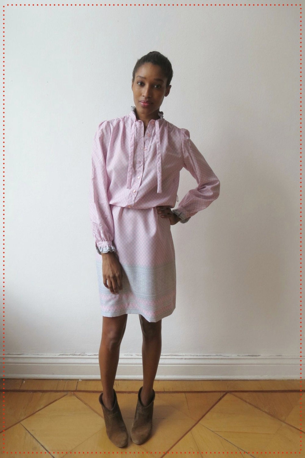 Pink and Grey Paisley Shirt Dress