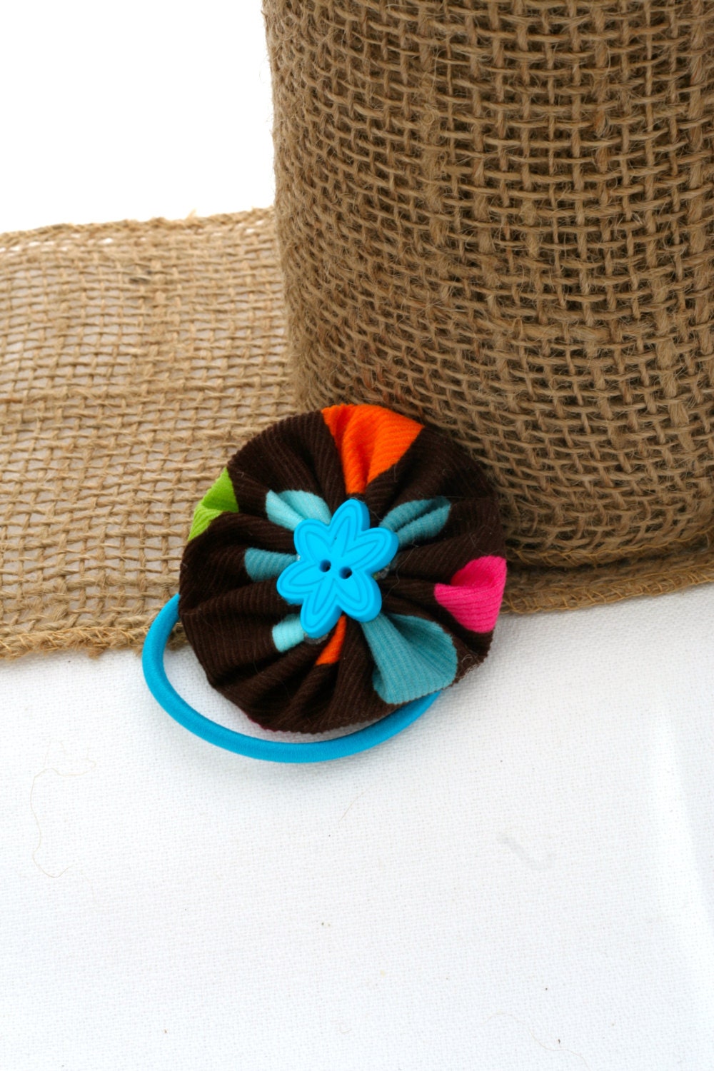 YoYo Fabric Flowered Ponytail Holder