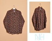Vintage 1960s Distressed Flannel Button-up with Retro Print