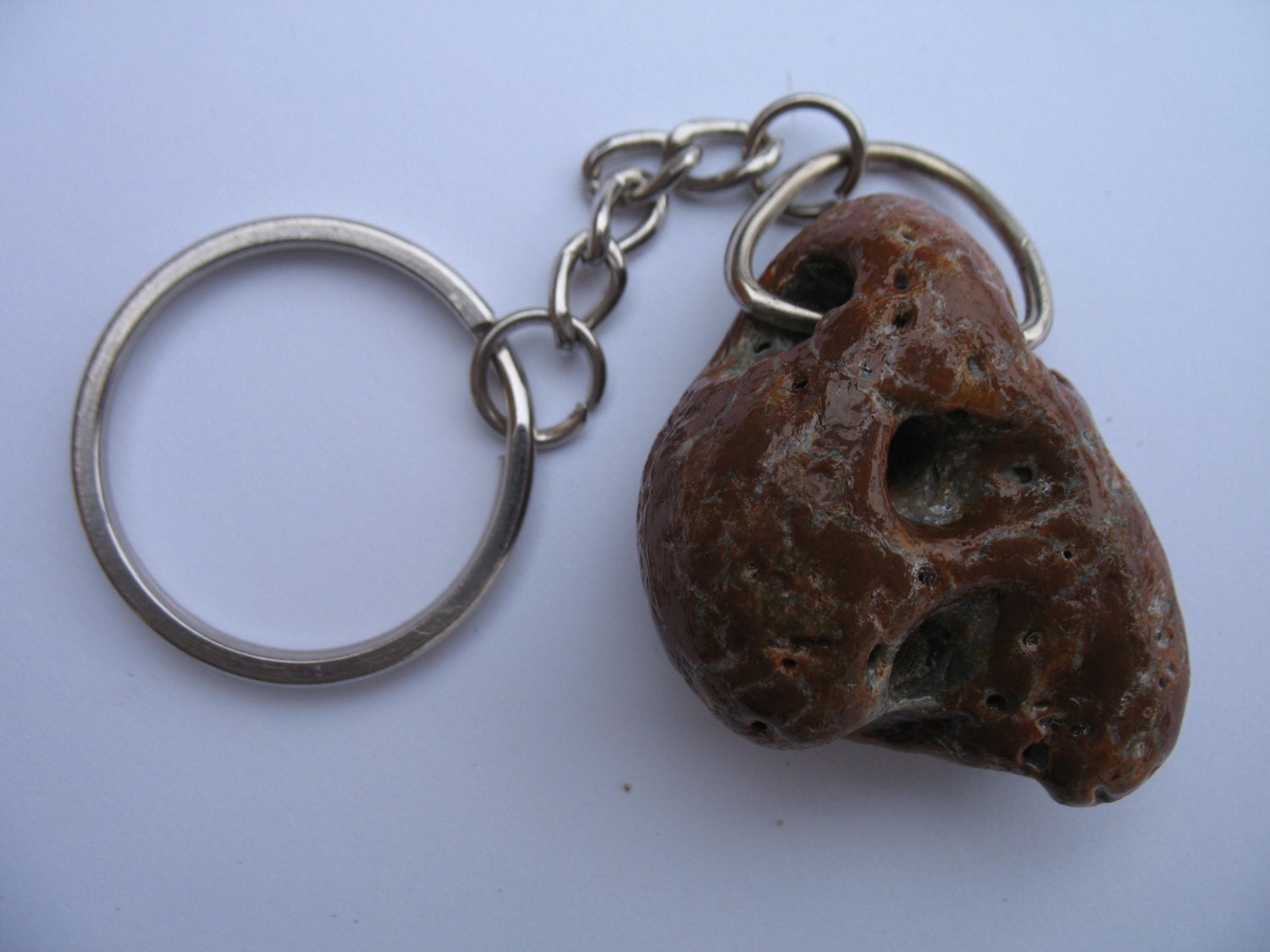 Decoupage Brown Beach Stone Key Ring