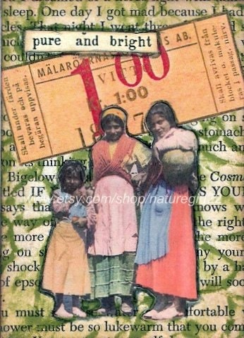 Vintage Gypsy Girl, Miniature Art Original Collage Mixed Media ACEO
