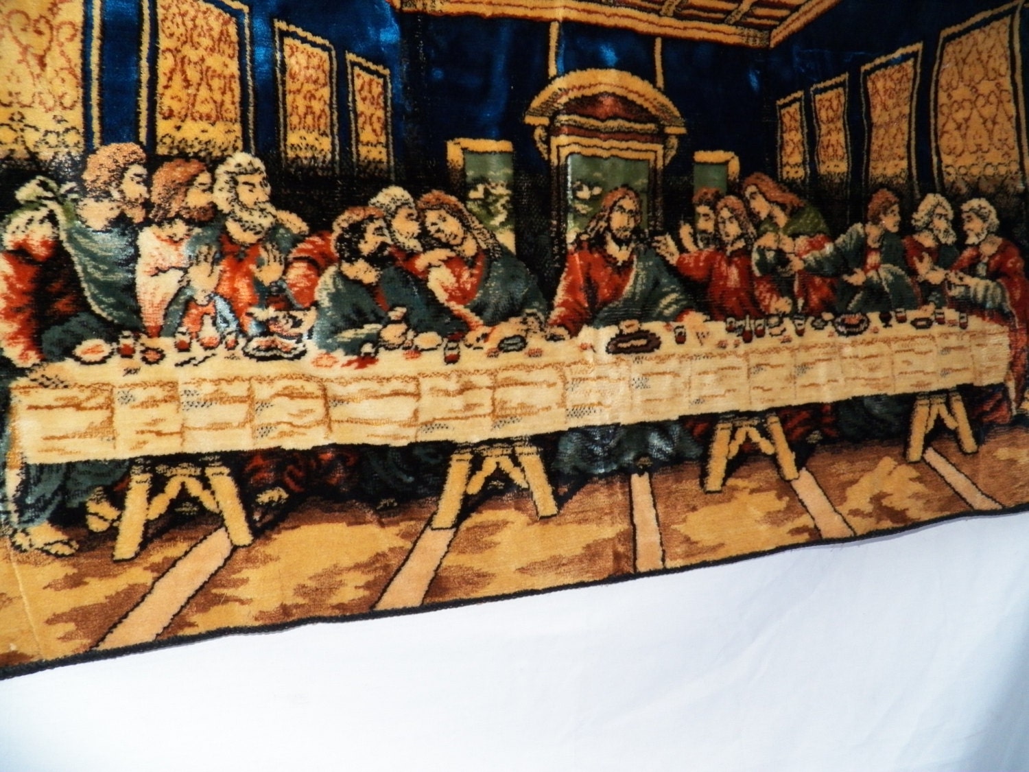Vintage Last Supper Tapestry made in Italy - Jesus Wall Hanging Rug - Mid Century Religious Home Decor