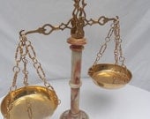 Vintage 22"  Marble Alabaster Gold Plated Justice Balance Scale - Made in Italy - Hollywood Regency Mid Century Home Decor Office Accessory
