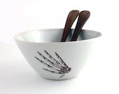Porcelain Vintage Salad Bowl Skeleton Hand Skull Altered White Anatomy Anatomic Halloween Spooky