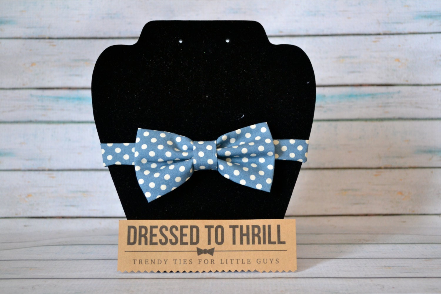 Blue Denim Colored with White Polka Dots Adjustable Baby / Toddler / Child Bow Tie