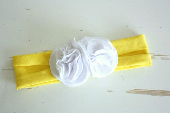 Jersey Knit Flower Headband in Yellow and White