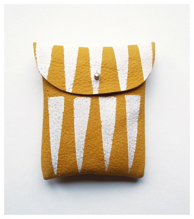 POUCH // mustard yellow white tribal pattern
