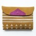 CLUTCH // small size // golden honey and fuschia suede with white print pattern