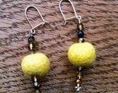 Mustard yellow felted ball earrings