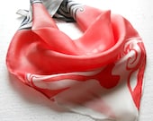 Fashion women red black, Valentines heart, Valentine gift for woman,  hand painted silk scarf, scarlet, coral