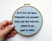 Doctor Who Hoop Art : 11th Doctor Hand Embroidered Hoop Art - All of Time and Space Amy Pond Stars Sky TV Quote Home Decor