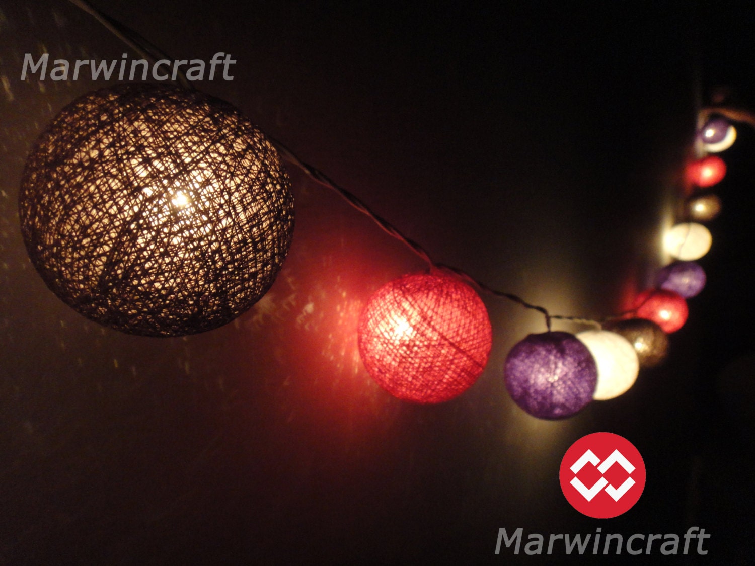 20 Pinkchocolate Color Tone Handmade Cotton Balls Fairy String Lights Party Patio Wedding Floor Table or Hanging Gift Home Decoration