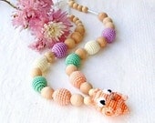 Nursing Necklace Owl Peach Pastel colors Rainbow Breastfeeding BabyWearing