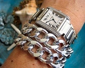 Boho Chic Double Wrap 18k White Gold Plated Silver Chunky Chain Stacking Bracelet...."FREE SHIPPING"