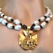 Statement Boho Double Layer Leather Beaded Pearl Necklace, Choker with Hammered Gold Maltese Cross, Fleur de Lis, Ancient Coin