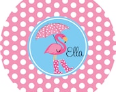Personalized Melamine Plate - Childrens Dinnerware - Personalized Kids - Personalized Plates - Flamingo - SINGING in the RAIN