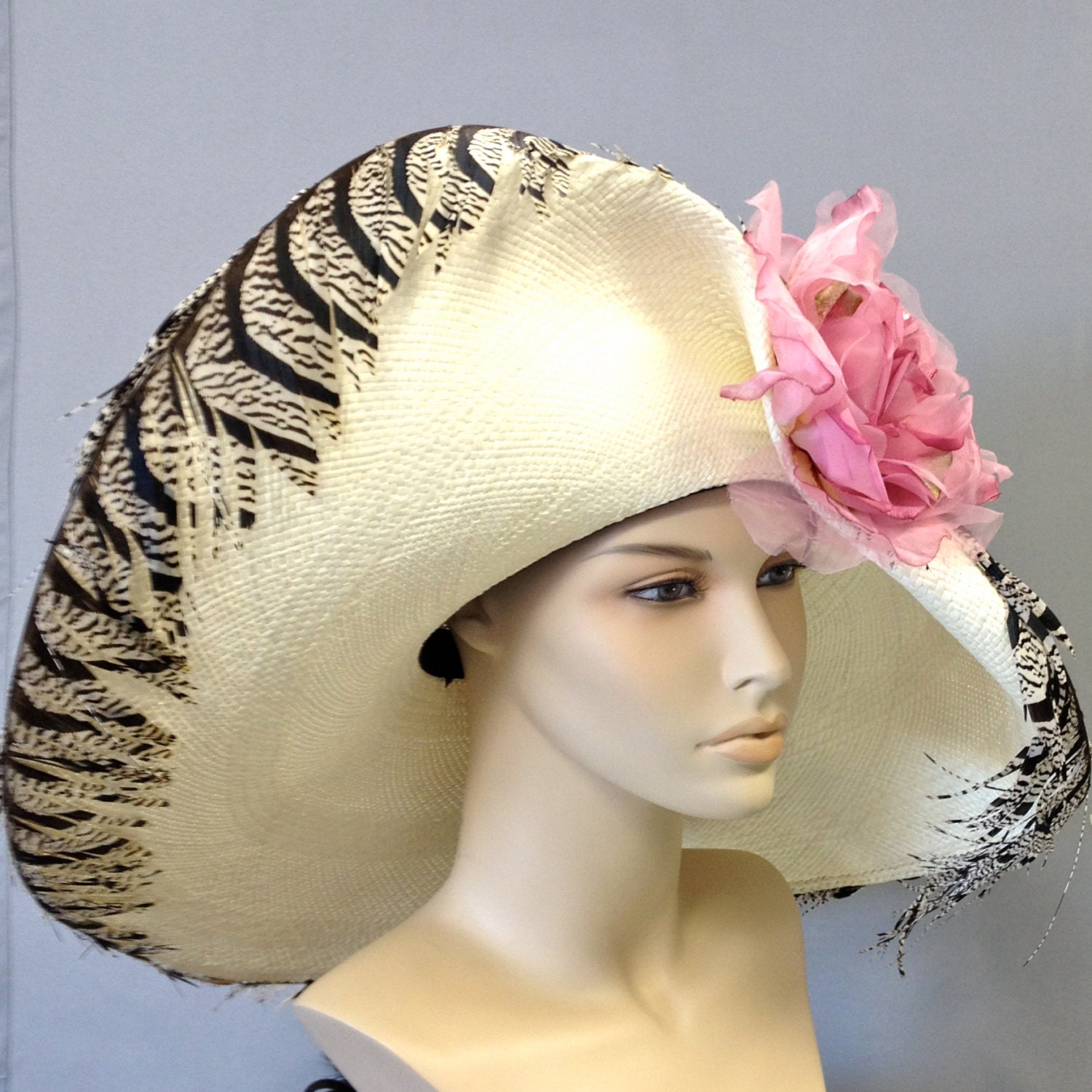 Ivory Panama Straw Women's Kentucky Derby Hat, Women's Summer Hat,  Large Brim Hat,