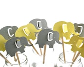 Yellow & Grey Elephant Cupcake Toppers