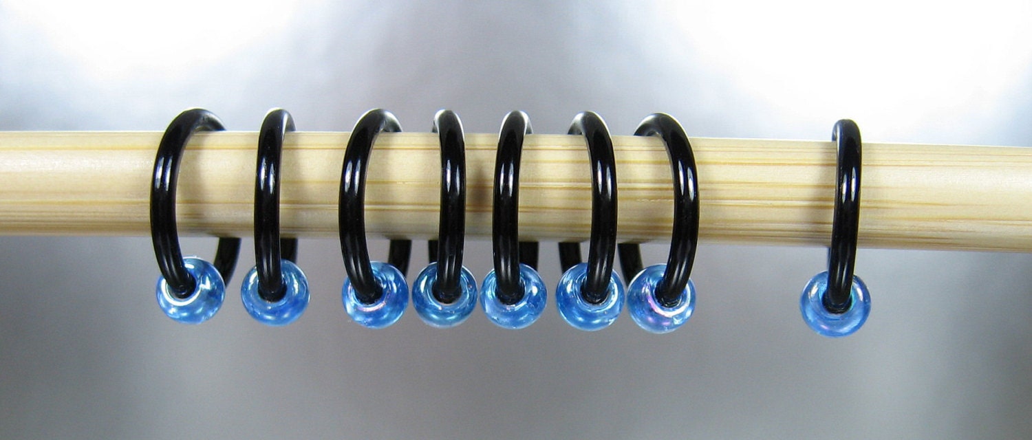 Large Snag Free Stitch Markers - Black & Blue - Set of 8