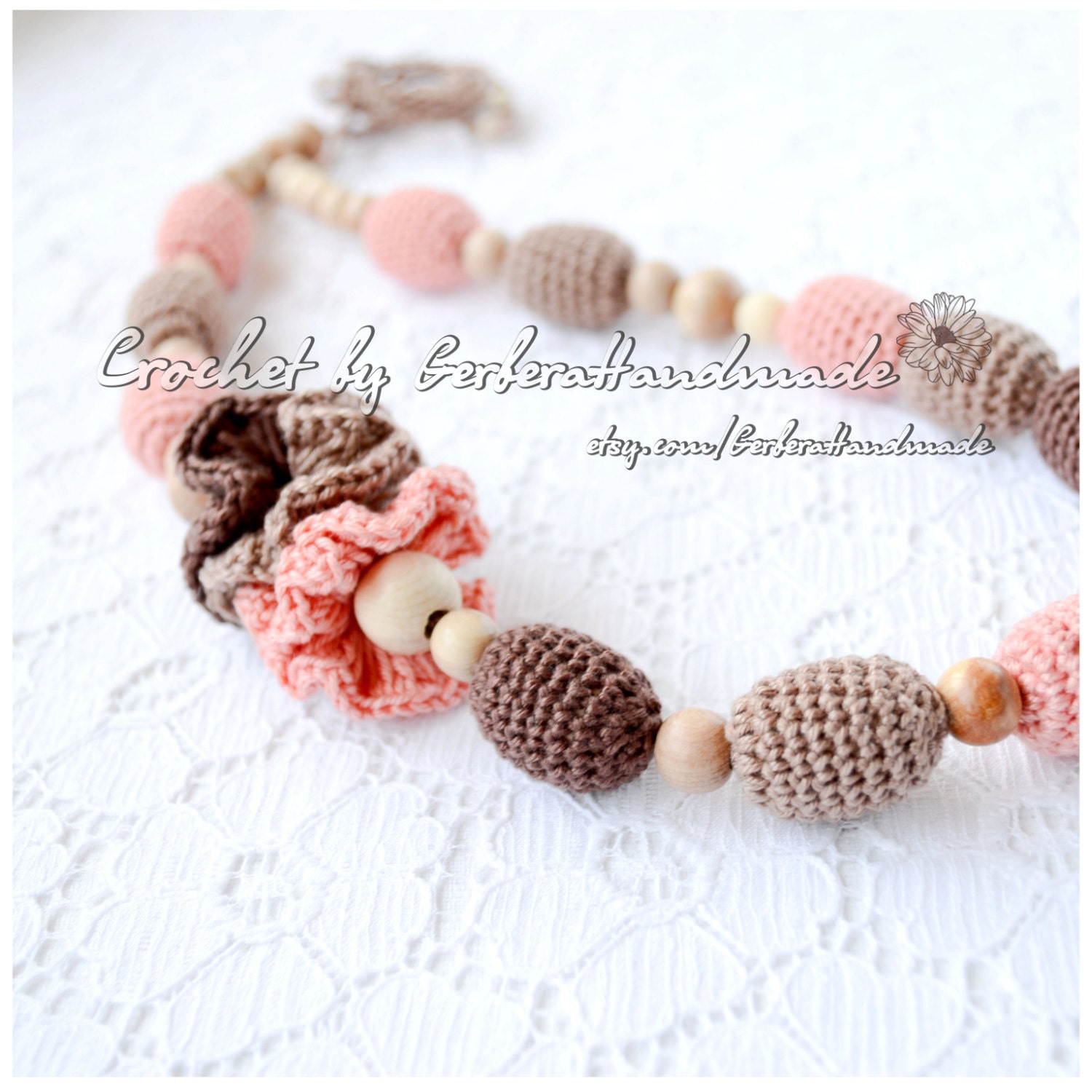 Teething necklace / nursing necklace & breastfeeding toy for baby -peach brown chocolate READY TO SHIP