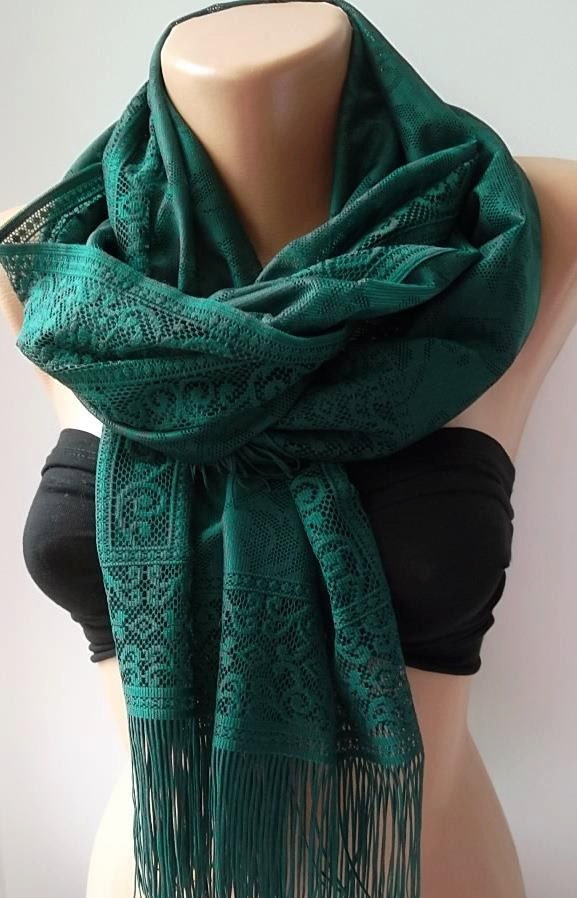Lace scarf - Elegant scarf - Classy scarf - green---Mothers day gift