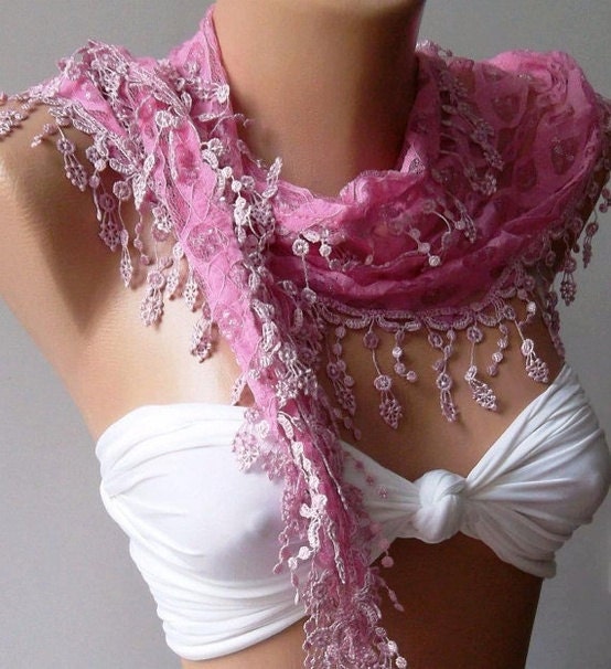 elagant  womann  Lace scarf - Perfect Accesory - Like a jewelry - pink